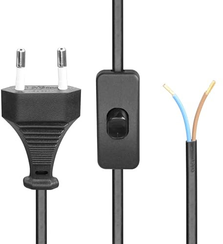 YAODHAOD Euro Netzkabel mit Schalter,Kabel mit Schalter und Typ C stecker,Schalter offene Kabelenden,Lampenkabel Ersatzkabel Anschlusskabel (schwarz, 3M)