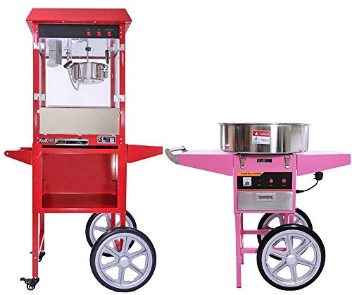 Machine à Pop Corn & Machine à Barbe à Papa avec Chariots - Inox - Bol 226 Gr Pop Corn - Cuve Barbe à Papa 50cm - Parfait pour Professionnels - Fêtes, Evènements, Foires, Mariage, Horeca, CDRH