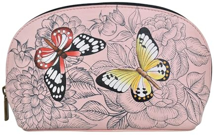 Anna by Anuschka Handbemalte Damen-Kosmetiktasche aus echtem Leder mit Reißverschluss, Schmetterlingsgarten, Einheitsgröße