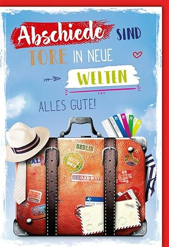Abschiedskarte - mit Koffer-Sticker Design - Klappkarte mit Umschlag Karte Abschied Kollektion La Vida