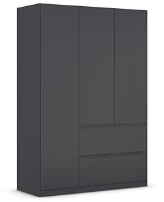 Rauch Möbel Costa, Drehtürenschrank, Kleiderschrank, 3-türig, 2 Schubkästen, Grau-metallic, Schwarz, Push-to-open, Griffprofil grau-metallic, 136x197x54 cm
