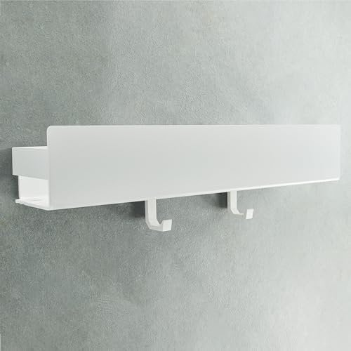 Design Hambourg Étagère de Douche Sans Perçage I Étagère Rangement Salle de Bain I Support Douche I Porte Shampoing et Organisateur I Étagère Murale Adhésive I 2 Crochets | Blanc Mat | 42 cm