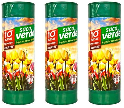 Tradineur - 3 Rollos de 10 Bolsas de Basura, plástico, 3 Capas, Resistentes y antigoteo, autocierre, reciclables, Sacos Especial jardín (Verde - 120 litros - 85 x 102 cm - Total 30 uds)