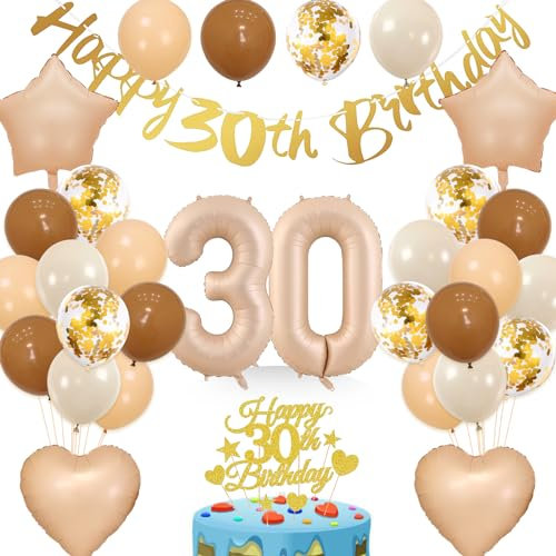wenweo Deko 30 Geburtstag Frau, Deko Set 30.ter Geburtstag Frau enthält die Notwendigen Latexballons für die Party, 30-jährige Aluminiumfolienballons und HAPPY BIRTHDAY Banner