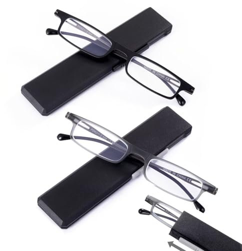 SKYWAY 2 Pack Occhiali da lettura pieghevoli ultra sottili per donna uomo Occhiali da computer compatti pieghevoli e leggeri in metallo con blocco della luce blu 2.5