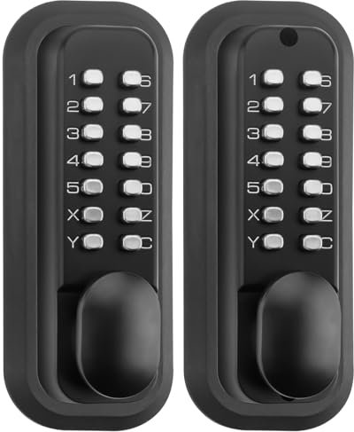 ANNFUZ Pure Mechanical Keyless Entry Keypad Door Knob Lock,Double-Sided Combination&Handle for Front Gate,Auto Locking,Interior Exterior Push Button Code&Lever Set for Fence,No Battery(Matte Black)