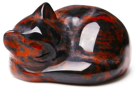 XIANNVXI Katzen Roter Obsidian Kristalle Katzenfigur Kawaii Katze Schlafende Katze Polieren Heilstein Katzen Geburtstag Geschenk Katzenliebhaber Cute Room Schreibtisch Decor