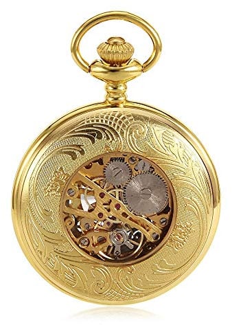 CAFIEDR Taschenuhr, klassische arabische digitale mechanische Taschenuhr, kreative Hohle Retro-Kreativ-mechanische Taschenuhr, goldene Vintage-Taschenuhr (Gold 4,7 x 1,5 cm)