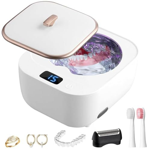 Maxetodo Nettoyeur ultrasons 200ML Nettoyeur ultrasonique U-V pour prothèses dentaires, gouttières, protège-dents, aligneurs, Appareil de nettoyage ultrasonique 45kHz pour bijoux diamants