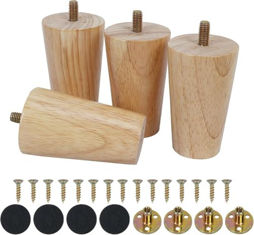 Lot de 4 Pieds de Meuble en Bois Massif, Pieds d'Armoire Coniques Pieds de Table Antidérapant pour Meubles Table Chaise Armoire Canapé Bureau Cuisine (8cm)