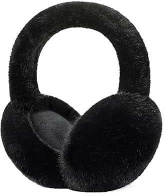 HENKi Mädchen Damen Winter verstellbare Ohrenschützer Gestrickte Kunstpelz Plüsch Ohrenschützer Mode Ohrenwärmer Echtpelz Optik (Schwarz)