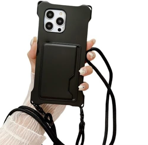 SEHEYA Crossbody Lanyard Case for iPhone 6 / iPhone 6S Liquid Silicone Cover with Card Holder Soft Flexible Shockproof TPU Phone Shell Adjustable Necklace Cord Strap, Black
