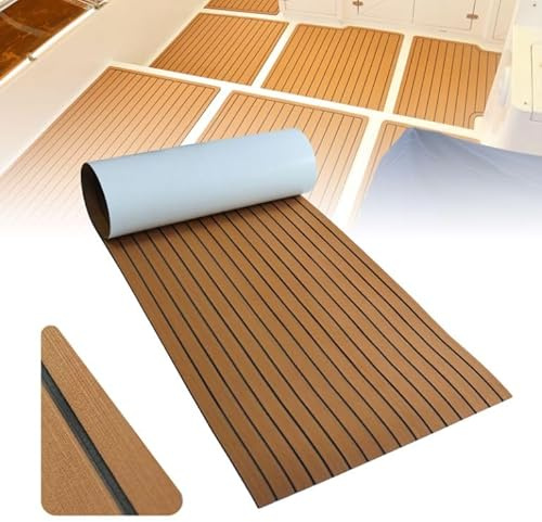 CXHSEAN Eva Schaum Boot Bodenbelag Selbstklebend 240x90cm rutschfeste Bodenbelag Eva Teak Marine Matte Faux Teakholz Deck für Boote Yachten Kajak Schiffsdecks (Hellbraun über Schwarz)