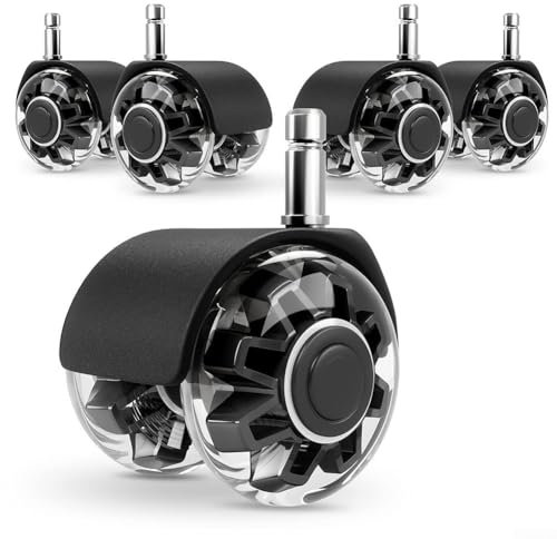 Oniissy 5PCS 2 inch PU transparent chair pulley,Rubber Chair Castors for Gaming Chairs,Office Chair Wheels Set of 5 11x22mm,Caster Wheel Set,Heavy Duty (Black)