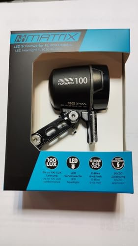 100 LUX Pedelec Fahrrad Scheinwerfer FL 1020 von Matrix tolle Ausleuchtung für E-Bikes 6-48 Volt zB. Bosch StVZO zugelassen