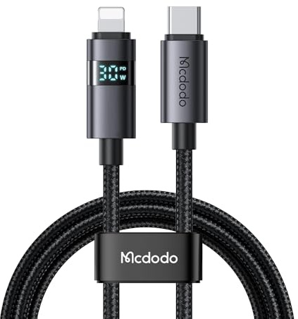 mcdodo 36W USB C to Lightning Cable with Horizontal LED Display 4ft Length Nylon Braided Lightning USB C Fast Charging Cable Fit for 14 13 12 11/Pro/ProMax/Plus, iPad, AirPods, iTouch
