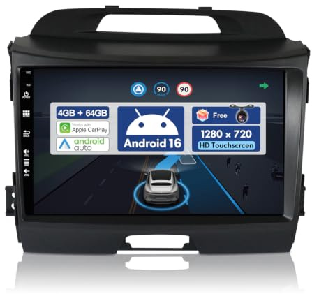 BXLIYER [4G+64G] 9 Zoll Autoradio für Kia Sportage (2010-2015) GPS Navigation - Wireless CarPlay Android Auto - Rückfahrkamera - Android 16 2 Din - DSP DAB Lenkradsteuerung 4G Bluetooth Daul-Band WIFI