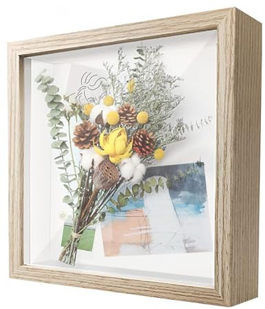 EVDZNA Bilderrahmen zum Befüllen, Tiefer Bilderrahmen zum Befüllen 20 x 20 cm, mit Transparente Acrylplatte, 3D Objektrahmen Tiefer 3cm, für Blumen, Hochzeitsgeschenk, Holzfarbe