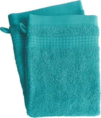 Lot de 2 Gants de Toilette - 100% Coton - 450 GR/m2 - Bleu Turquoise