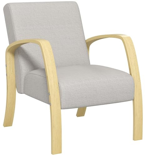 HOMCOM Poltrona da Camera da Letto in Legno di Betulla con Braccioli e Gambe Imbottita, Poltrona da Salotto e Soggiorno in Tessuto, Stile Scandinavo, 62x79x79cm, Grigio