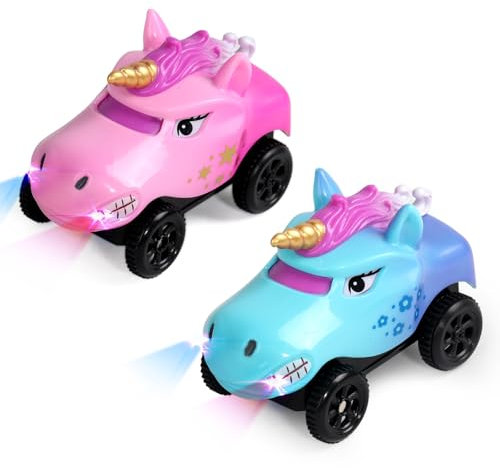 TONZE Strax Bahn Auto 2 Pack Leuchtende Cars Spielzeug für Kinder 3 4 5 Jahre Jungen Mädchen Kinder Auto Spielzeug Kompatibel mit meisten Autobahn
