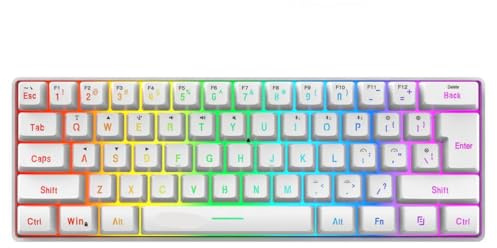 DIWUCXCA 60% RVB RVB Backlit Mode Tri Wired Wireless 61 Key Key Membrane Keyboard pour Les Joueurs(L500 White)
