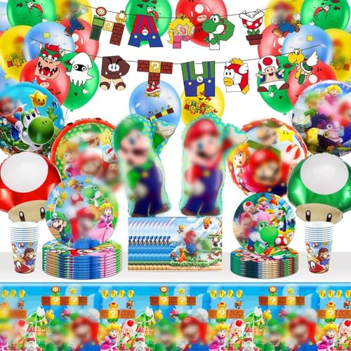 Party Supplies, 80 pcs Tableware Set, Decoration for Boys - Table Decorations - 80 pcs Include Cups Paper Plates and Napkins for Gamer Party