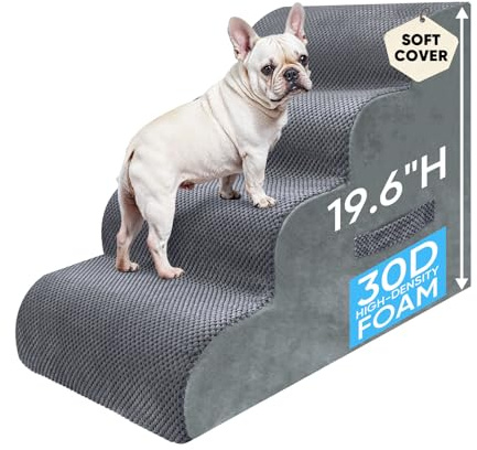 PAWSCRAT 4-Step Pet Stairs for High Beds & Sofas, 19.6''H Dog Stairs, Grey