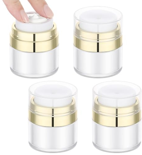 Segus Airless Pump Bottles, 4 Pcs 15g Push Down Pump Dispenser, Vacuum Pump Makeup Containers, Portable and Refillable, Cream Container for Travel and Household Use