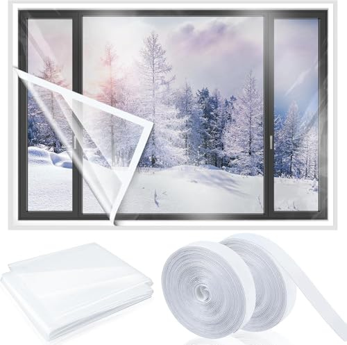 Fenster isolierfolie Wärmedämmungsabdeckung Fensterabdichtungsset Energieeinsparung und Kälteschutz Selbstklebend und wiederverwendbarGeeignet für alle Fenster und Dachfenster Mückenschutz(150X180CM)
