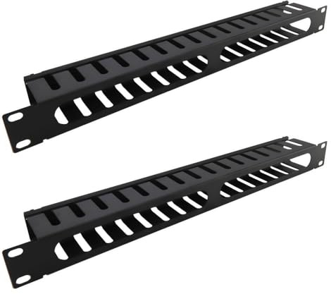 kenable Twin Pack 1U Vented Cable Management Bar Metal Dump Panel 19 inch Rack Mount Black Server Cabinet Airflow Organiser