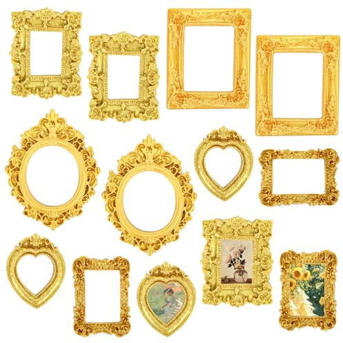 Bohrma Mini bilderrahmen 10 Pack Mini-Vintage-Rahmen, goldfarben, kleine Bilderrahmen im Barockstil die Präsentation von 1, 6 bis 2, 2 Zoll.DIY Wandschmuck, Fotografie Dekoration