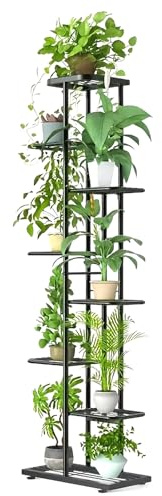 8 Tier Metal Tall Plant Stand with Wheels,Corner Plant Shelf Indoor Outdoor