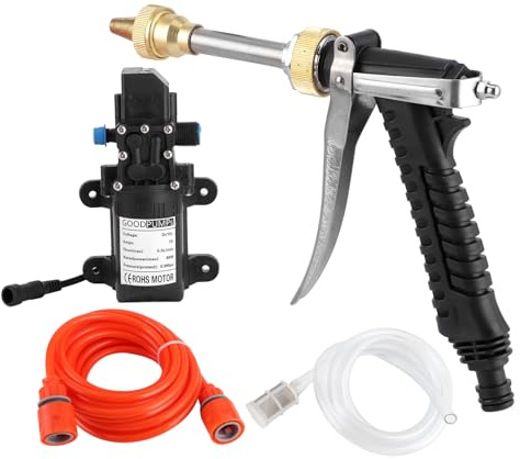 Dioche Kit de Manguera de Bomba de Lavadora de Alta Presión Portátil de 12V 130PSI para Uso Doméstico y de Automóvil, 80W