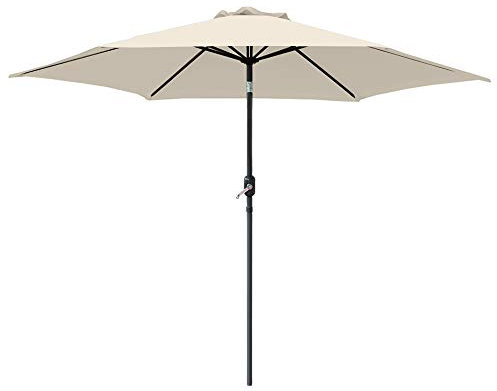 Green Bay 2.5M Round Aluminium Garden Parasol Sun Shade Patio Outdoor Umbrella Canopy Crank Tilt Mechanism Cream