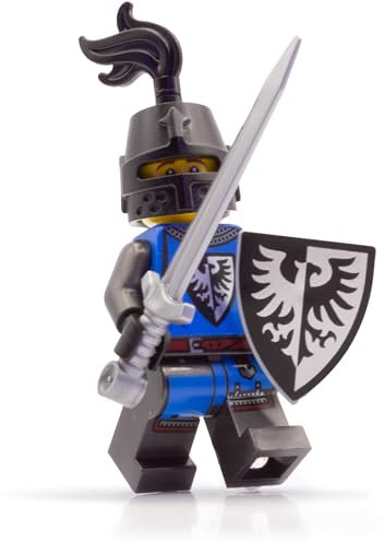 Lego Ritter Figuren Set: Black Falcon mit Schwert, Schild & Ritter Helm – Eine ideale Ergänzung für Jede Lego Burg und andere Klemmbausteine Mittelalter Sets, Originale Black Falcon Lego Figur