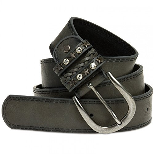 Caspar GU291 Damen Vintage Gürtel mit Sternen und Strass, Farbe:dunkelgrau, Gürtelgröße:85 [für Körperumfang 84-88 cm]