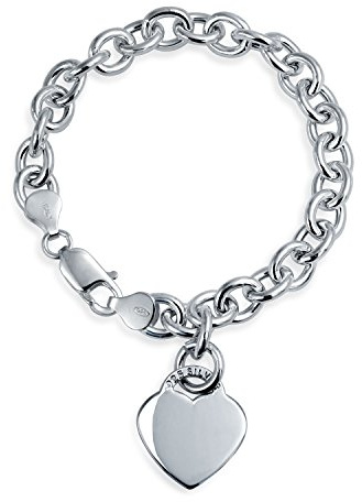 Solides Armband mit Gravur, Herzform, für Damen, Teenager, 925, schwere Rolokette