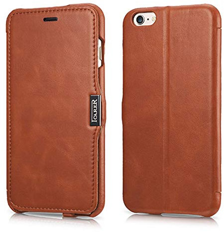 ICARER Hülle passend für Apple iPhone 6S Plus und iPhone 6 Plus (5,5 Zoll), Handyhülle mit echtem Leder, Case, Schutz-Hülle, dünne Handytasche, Slim Cover, Vintage Braun