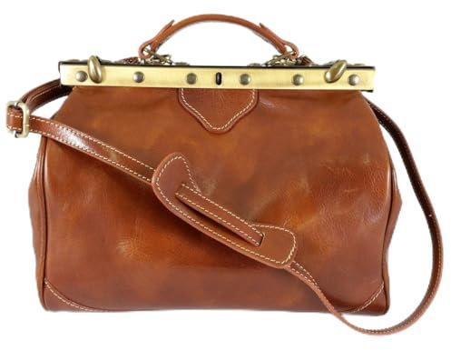 Dream Leather Bags Made in Italy toskanische echte Ledertaschen Leder Arzttasche, 2 Seitentaschen Farbe Cognac - Italienische Lederwaren - Aktentasche