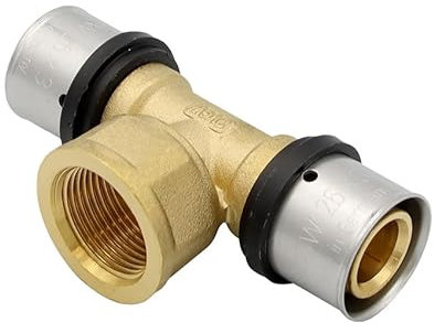 Pipetec Pressfitting T Stück 26x3 3/4 Zoll Innengewinde TH Kontur Verbundrohr, DVGW, TH-Profil