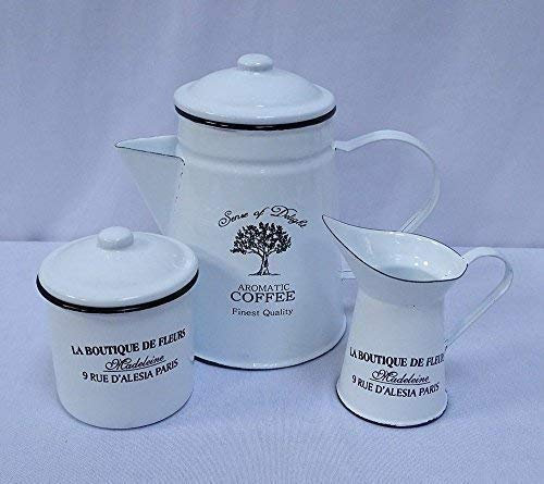 linoows Retro Kaffee Kernstück, Kaffeekanne Zuckerdose Sahnekännchen aus Emaille