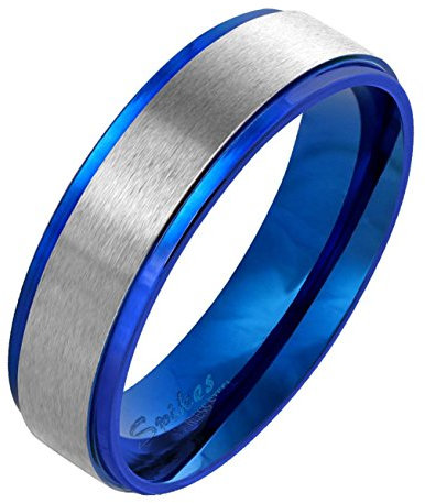 Paula & Fritz® gebürsteter Edelstahlring Damen-Ring Verlobungs-Ring Freundschaftsring Herrenring Partnerring Stepped Edge blau 63 (20)