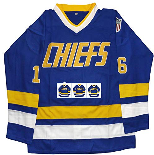Hanson Brothers Jersey Charlestown Chiefs 16,17,18 Slap Shot Ice Hockey Movie Jersey, 16 Blau, XX-Large