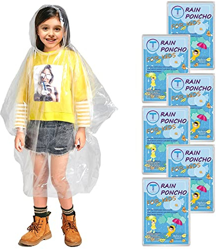 TUNCHMO Disposable Rain Ponchos for Kids (6 Pack) 50% Thicker Emergency Ponchos-Clear