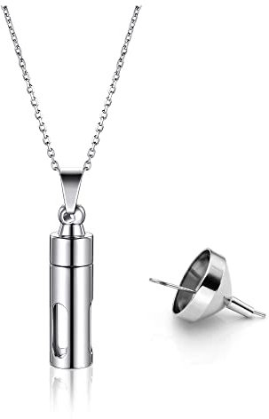 PiercingJak Personalized Custom Stainless Steel Acrylic Cylinder Urn Necklace Ashes Keepsake Memorial Pendant Human Being Ashes Holder Cremation Jewelry w/Fill Kit