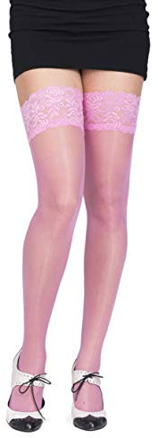 SENTELEGRI Calze autoreggenti velate in elastan 20 denari con pizzo, 17 colori, taglie S-XL.., rosa, L