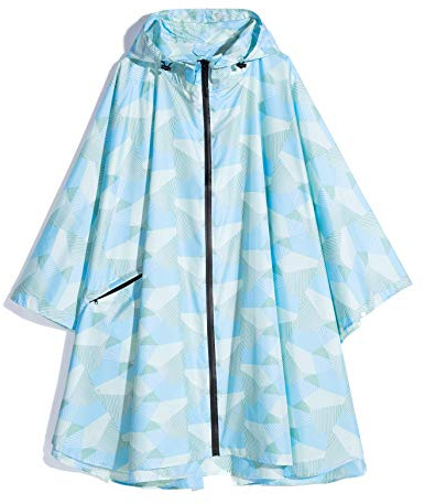 Damen Regenponcho Wasserdichter Regenmantel mit Kapuze Reißverschluss Outdoor Wandern Radfahren, Blaue Geometrie, Einheitsgröße