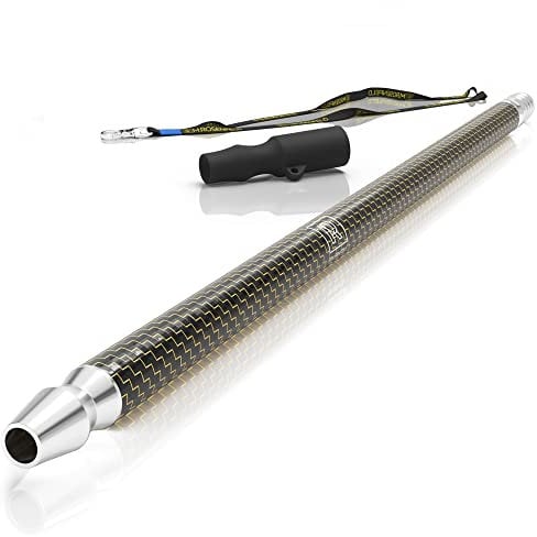 M. ROSENFELD Embout de chicha en carbone - 40 cm de long - Noir + fibre dorée - Avec adaptateur de tuyau et embout hygiénique pour chicha noir - Cordon inclus