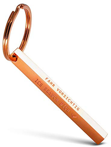 FABACH Cuboid Schlüsselanhänger Fahr vorsichtig ich brauch dich - Quader Auto Schlüsselanhänger aus Edelstahl - Stäbchen Anhänger mit tiefer filigraner Gravur Fahr vorsichtig